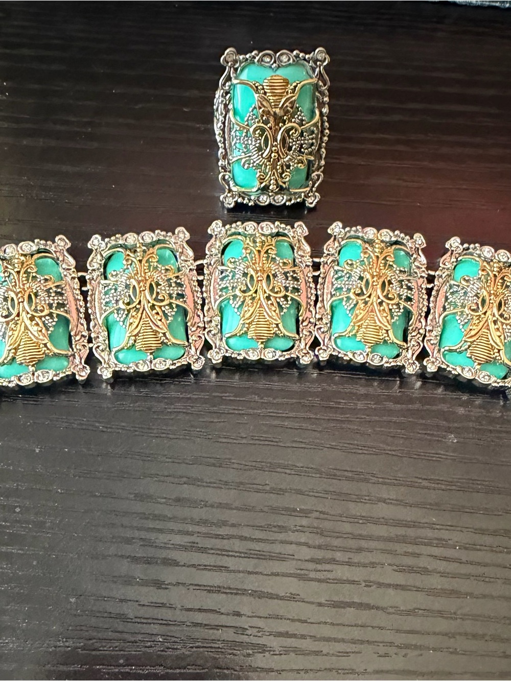 Vintage Austro Turquoise and Gold Filigree Women's Bracelet and ring